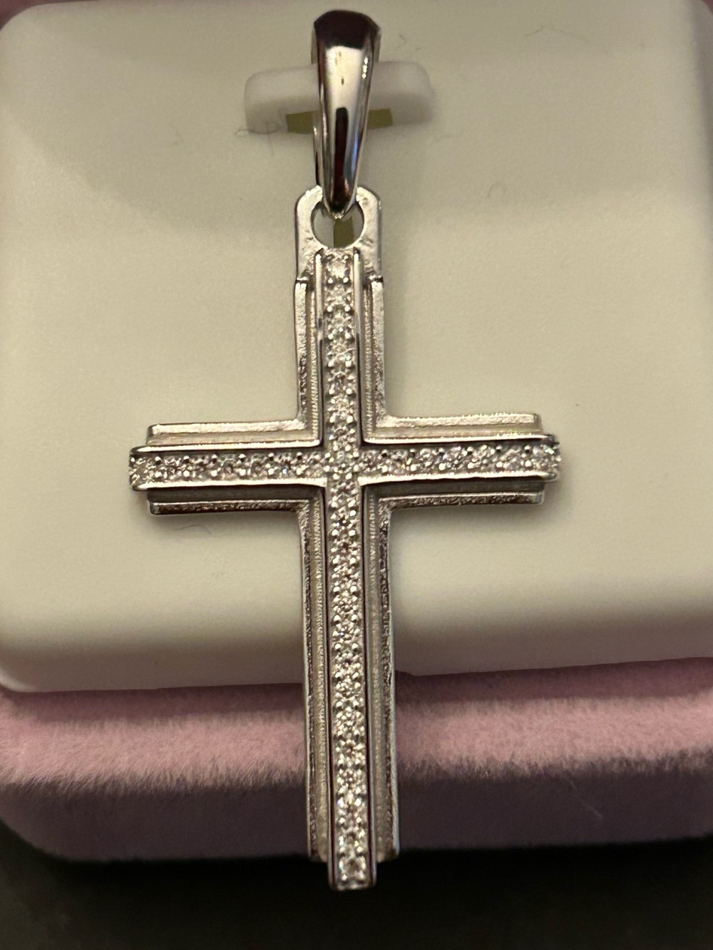 0.50CTW Pave’ Moissanite Unisex Cross Pendant set in 925 Sterling Silver